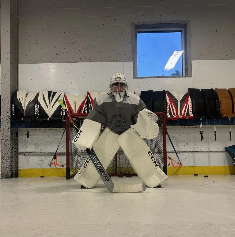Goalie training at the Connecticut Crease synthetic ice facility